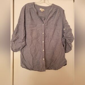 LOFT Light Weight Denim Button Down Long Cuffed Sleeve.